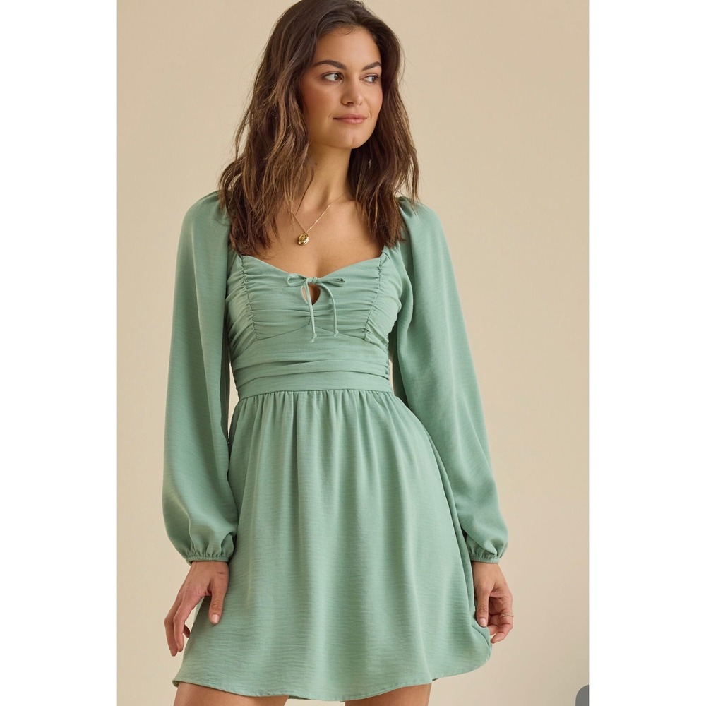 Altar'd State Mint Green Long Sleeve Ruched Mini Dress